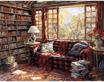 Premium Diamond Painting (X-Large) - Reader's Haven - Bookshelf Diamond Painting - 5D Diamond Painting Kits for Adult - DIY Gift