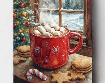 Premium Paint by Numbers Kit - Merry Mug and Marshmallows - Christmas Paint by Numbers - Canvas by Numbers
