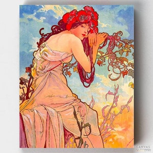 Kit de peinture par numéros premium - Été - Alphonse Mucha - Toile par numéros