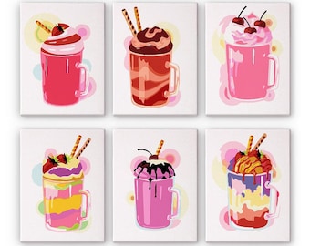 Set of 6 Mini Paint by Numbers - Sugar Rush – Easy Canvas Painting DIY Art - Gift Idea