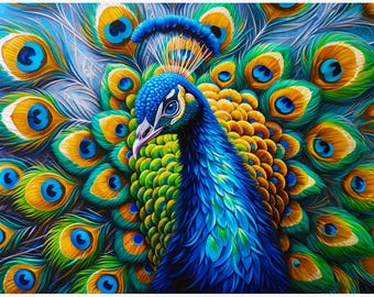 Diamond Painting Kit „Beleuchteter Pfau“ – 5D Diamantmalerei Für Erwachsene, 30x40 Cm