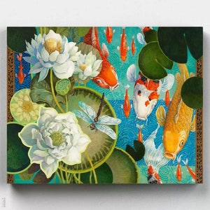 Premium Paint by Numbers - Koi Pond - David Galchutt - Licensed Painting Kit - Canvas by Numbers