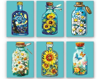 Set of 6 Mini Paint by Numbers - Bottled Joy – Easy Canvas Painting DIY Art - Gift Idea