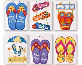 Set of 6 Mini Paint by Numbers - Summertime Collection - Easy Canvas Painting DIY Art - Gift Idea