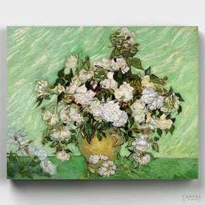 Premium Paint by Numbers Kit - Vase with Pink Roses - Vincent Van Gogh - Canvas by Numbers