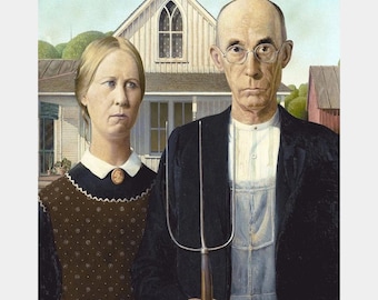 Premium diamantschilderij (groot) - American Gothic - Grant Wood Diamond Painting - 5D-diamantschilderijen voor volwassenen - DIY cadeau
