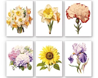 Set of 6 Mini Paint by Numbers - Botanical Blooms - Easy Canvas Painting DIY Art - Gift Idea