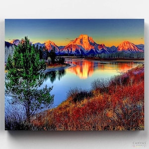 Premium Paint by Numbers Kit - Mountain Lake Landscape - Canvas by Numbers