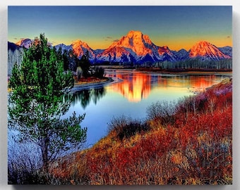 Premium Paint by Numbers Kit - Mountain Lake Landscape - Canvas by Numbers