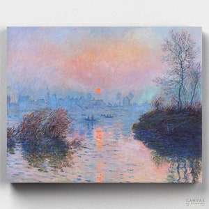 Premium Paint by Numbers Kit - Sunset on the Seine at Lavacourt - Claude Monet - Canvas by Numbers