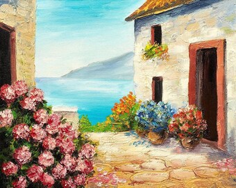 Premium diamantschilderij (standaardformaat) - Mediterraan huis - Diamantschilderij - 5D-diamantschilderijensets voor volwassenen - DHZ-cadeau