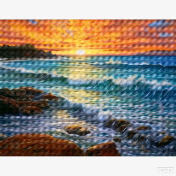 SHEGZHUC Diamond Painting Paesaggio Spiaggia 40x50 Cm - Kit Mosaico 5D Con Tela HD E Strass Rotondi - Fai Da Te Relax - 5