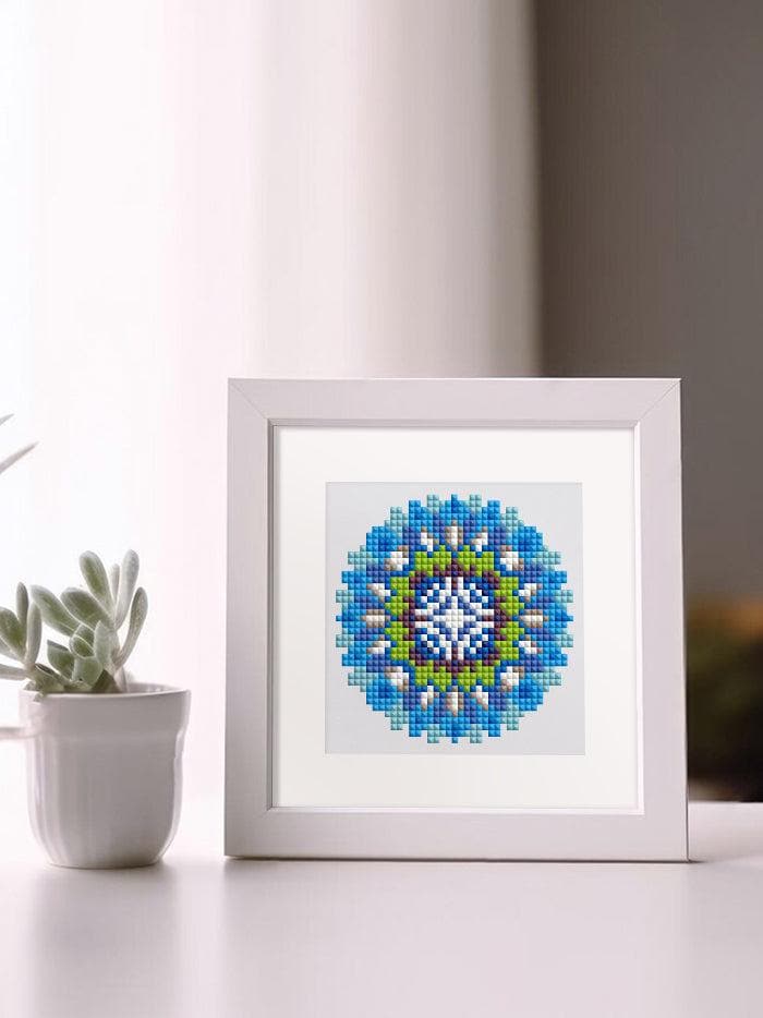 Kit Diamond Painting 5D Fai Da Te 30x40cm - Abeuty, Quadro Con Strass A Forma Di Fiore Mandala Blu, Tela HD E Trapano Quadrato - 5