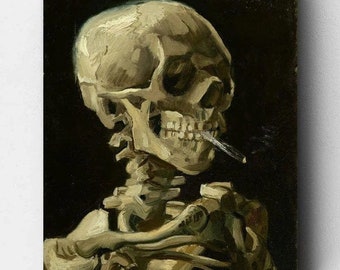 Paint by Number - Premium Painting Kit - Ships from the US - Skull of a Skeleton with Burning Cigarette - Van Gogh - Canvas by Numbers