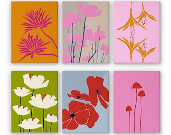 Set of 6 Mini Paint by Numbers - Floral Collection 3 - Easy Canvas Painting DIY Art - Gift Idea