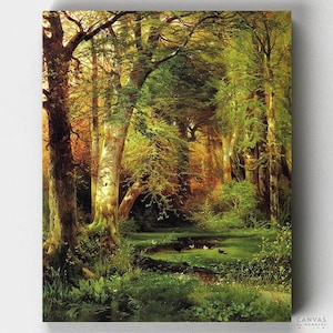 Premium Paint by Numbers Kit - Ships from the US - Forest Scene - Thomas Moran - Canvas by Numbers