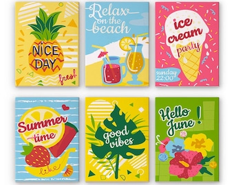 Set of 6 Mini Paint by Numbers - Summertime Collection 3 - Easy Canvas Painting DIY Art - Gift Idea