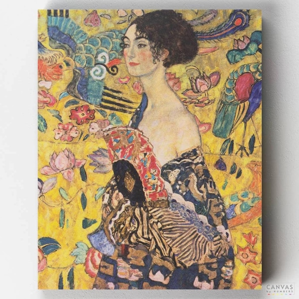 Kit de peinture à numéros premium - Dame avec éventail - Gustav Klimt - Toiles à numéros