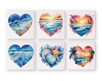 Set of 6 Mini Paint by Numbers - Ocean Hearts – Easy Canvas Painting DIY Art - Gift Idea