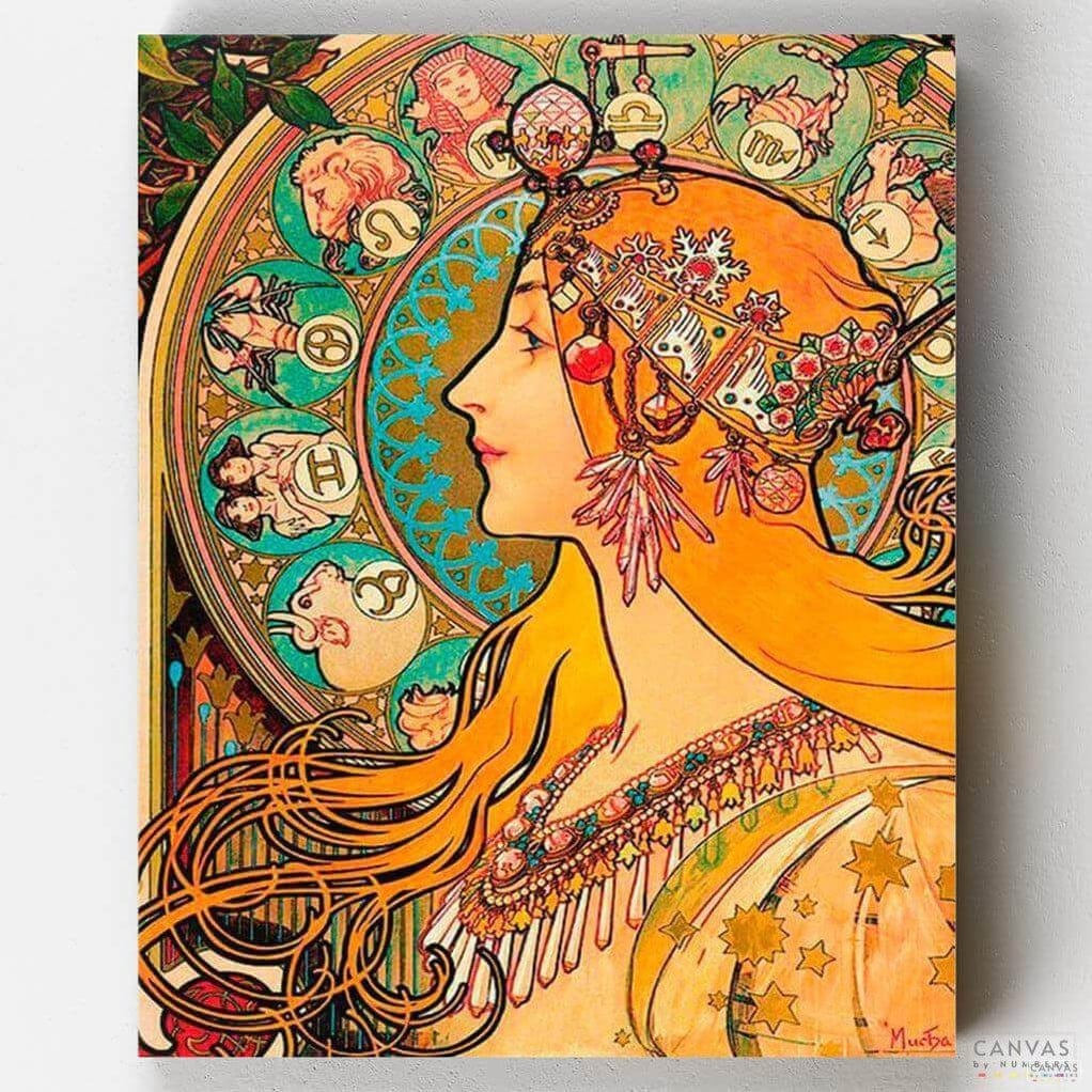 Premium Paint by Numbers Kit - Zodiac (1896) - Alphonse Mucha