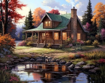 Malowanie diamentowe premium (duże) – Lakeside Retreat – Malowanie diamentowe krajobrazu – Zestawy do malowania diamentami 5D dla dorosłych – Prezent DIY