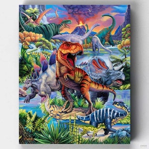 Premium Paint by Numbers - Dinosaurs - Jenny Newland - Licensed Painting Kit - Canvas by Numbers