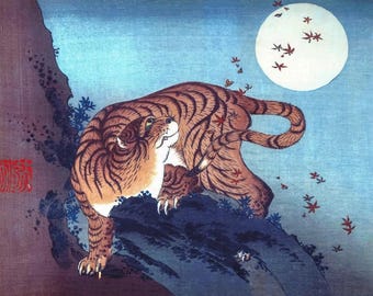 Premium Diamond Painting (Large) - The Tiger and the Moon - Diamond Painting - 5D Diamond Painting Kits for Adult - DIY Gift