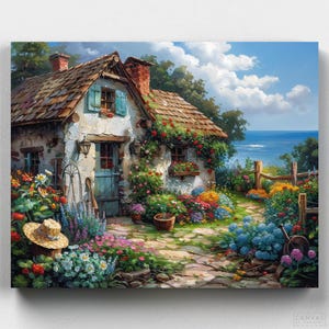 Premium Paint by Numbers Kit - Cottage Seaview - Paint by Numbers - Canvas by Numbers