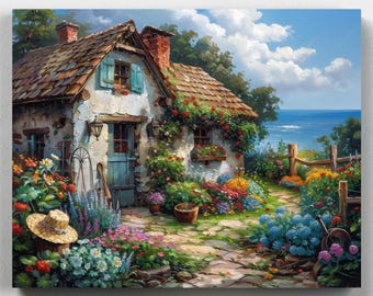 Premium Paint by Numbers Kit - Cottage Seaview - Paint by Numbers - Canvas by Numbers