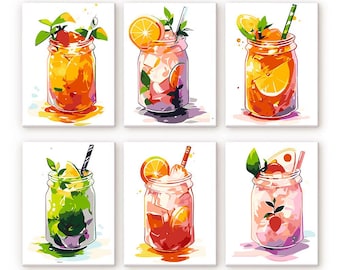 Set of 6 Mini Paint by Numbers - Sippin’ in the Sun - Easy Canvas Painting DIY Art - Gift Idea