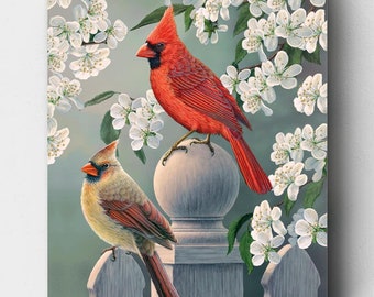 Premium Paint by Numbers - Backyard Cardinal Pair - Russ Duerksen - Canvas by Numbers
