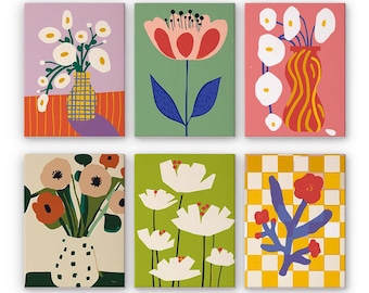 Set of 6 Mini Paint by Numbers - Floral Collection 2 - Easy Canvas Painting DIY Art - Gift Idea