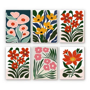 Set of 6 Mini Paint by Numbers - Floral Collection 1 - Easy Canvas Painting DIY Art - Gift Idea