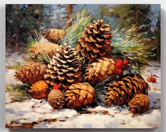 Premium Paint by Numbers Kit - Ships from the US - Christmas Pine Fruits - Paint by Numbers - Canvas by Numbers