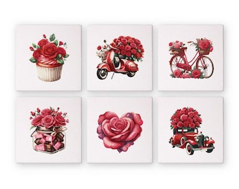 Set of 6 Mini Paint by Numbers - Love & Roses – Easy Canvas Painting DIY Art - Gift Idea