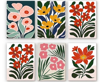 Set of 6 Mini Paint by Numbers - Floral Collection 1 - Easy Canvas Painting DIY Art - Gift Idea