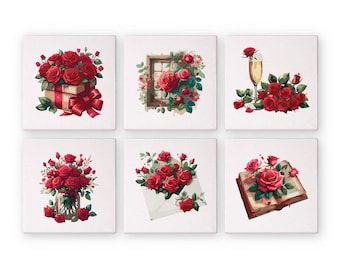 Set of 6 Mini Paint by Numbers - Love & Roses 2 – Easy Canvas Painting DIY Art - Gift Idea