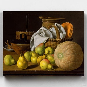 Premium Paint by Numbers Kit - Still Life with Melon and Pears - Luis E. Meléndez - Canvas by Numbers