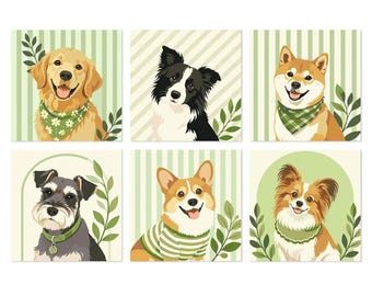 Green Garden Dog Portraits - Mini Paint by Numbers Set