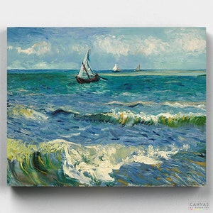 Premium Paint by Numbers Kit - The Sea at Les Saintes - Vincent Van Gogh - Canvas by Numbers