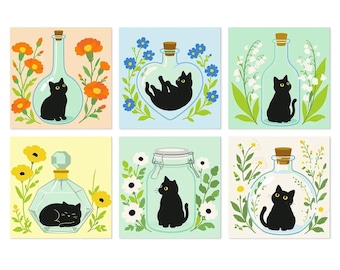 Black Cat in Bottles - Mini Paint by Numbers Set