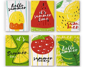 Set of 6 Mini Paint by Numbers - Summer Fruits - Easy Canvas Painting DIY Art - Gift Idea