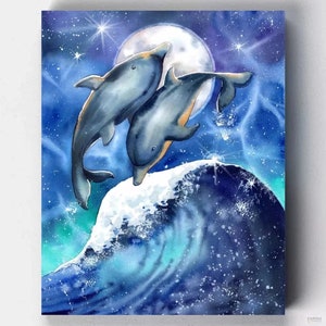 Premium Paint by Numbers Kit - Surfing Under the Moon - Anna Petunova - Canvas by Numbers