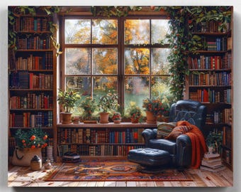 Premium Paint by Numbers Kit - Quiet Library Corner - Paint by Numbers - Canvas by Numbers