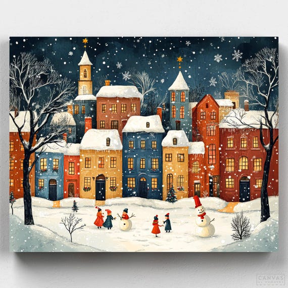 Premium Paint by Numbers Kit - Christmas in the Snowy Village
