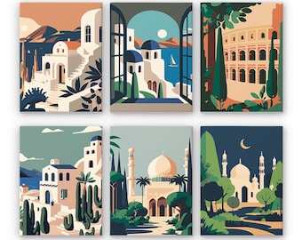 Set of 6 Mini Paint by Numbers - Scenic Strolls – Easy Canvas Painting DIY Art - Gift Idea