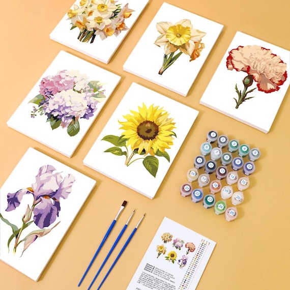Mazzo di margherite Dipingere con i Numeri Adulti,Fai da Te Paint by Numbers Kit con Pennelli Pittura a pigmento Acrilico per Adulti Bambini Olio su Tela Casa Parete Decor Regalo senza Cornice,50x65cm