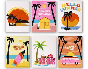 Set of 6 Mini Paint by Numbers - Summertime Collection 2 - Easy Canvas Painting DIY Art - Gift Idea