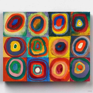 Premium verf op nummer-kit – verzonden vanuit de VS – kleurenstudie: vierkanten met concentrische cirkels – Wassily Kandinsky – canvas op nummer