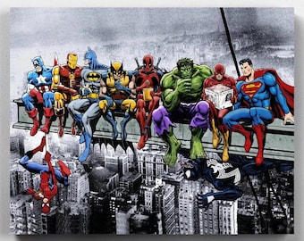 Premium Paint by Numbers Kit - Superheroes Lunch Atop A Skyscraper - Dan Avenell